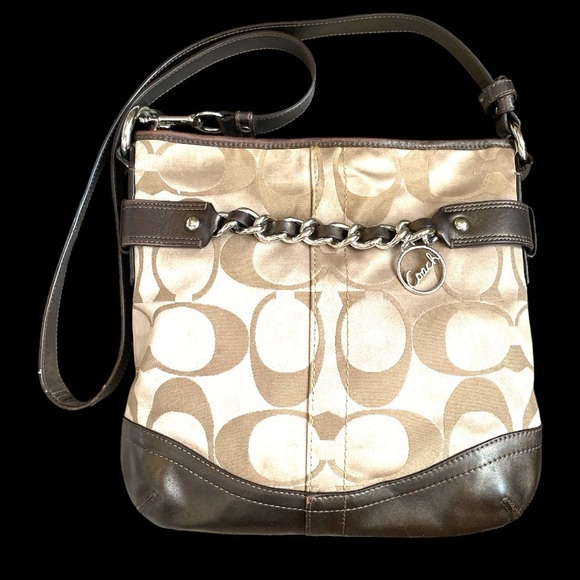 Coach Brown Signature Crossbody Bag with Chain Detail - Picture 1 of 10